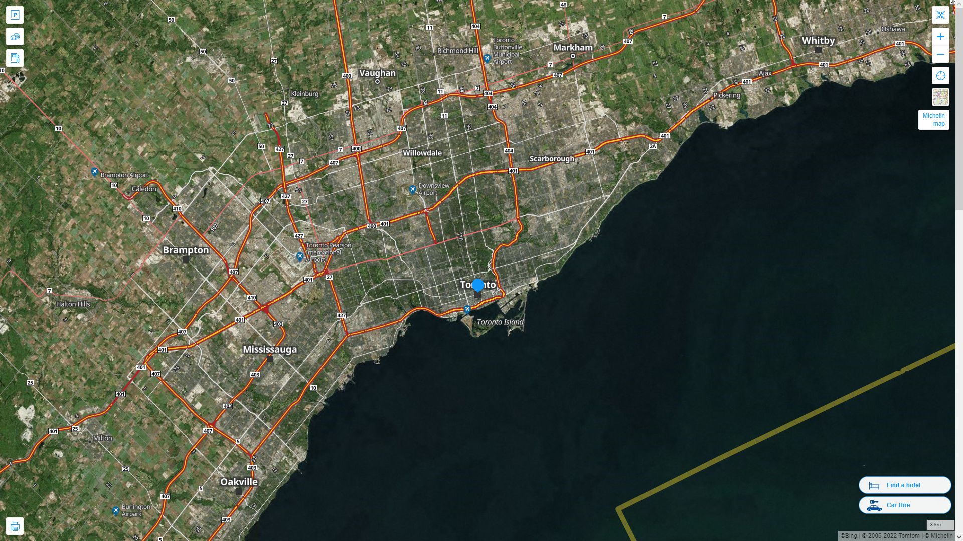 Toronto Canada Autoroute et carte routiere avec vue satellite